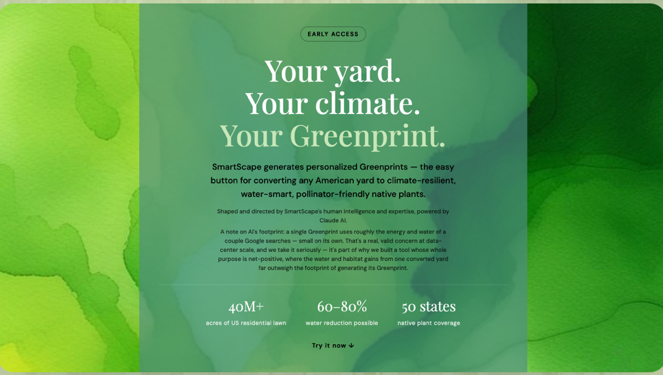 SmartScape Greenprint Generator, an AI-native tool for climate-resilient yard planning